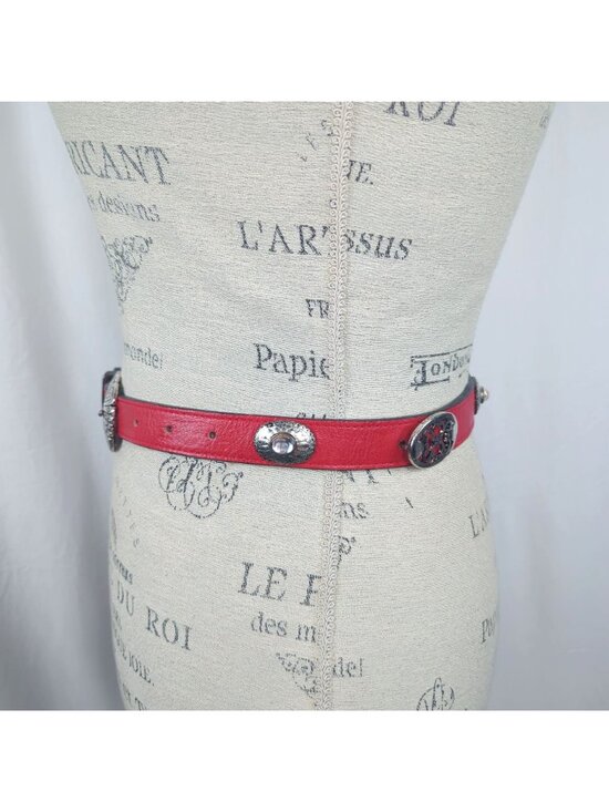 Vintage 90s Red Western Belt Small Streets Ahead Leather Silver main image 6